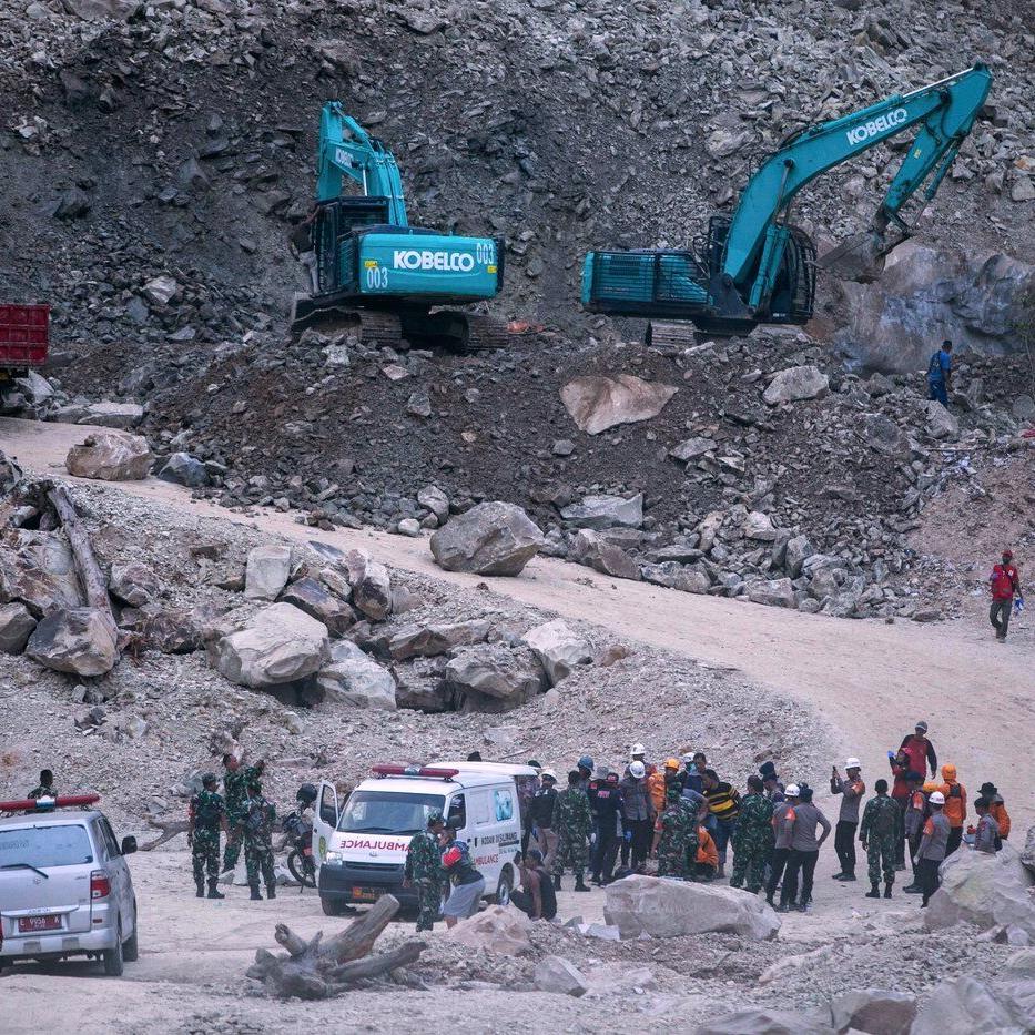 Officials say at least 10 people are dead and 6 are missing after stone quarry collapse in Indonesia